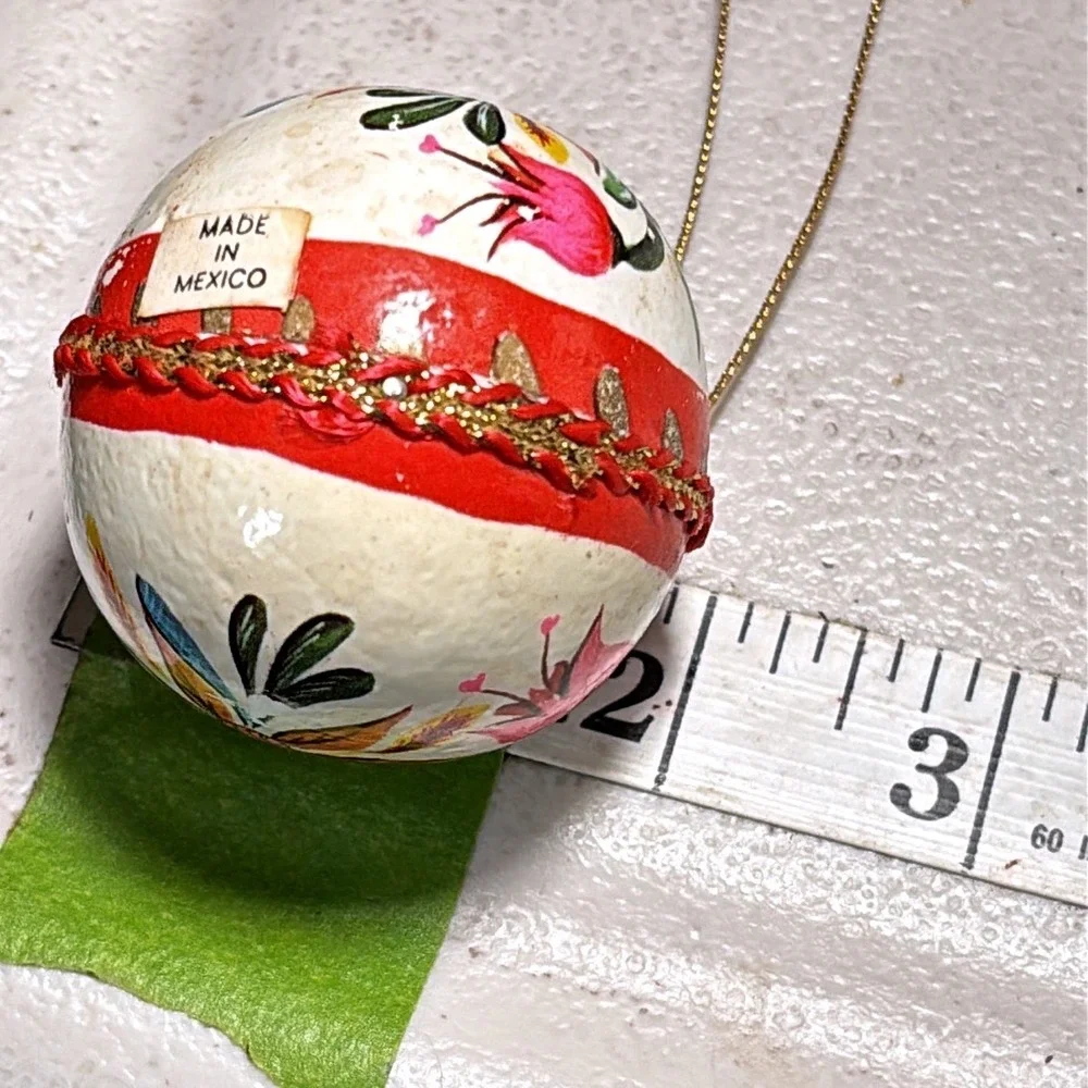 VTG Christmas Ornament Floral DeSela Hand Painted Papier Mache Folk Art Mexico